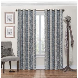 Elegant Blue and Cream Patterned Curtains